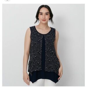 Nina Leonard Scoop Neck Blue Sleeveless Blouse sz M